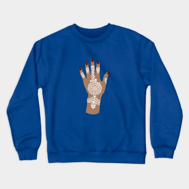 White Henna Tattoo - White Mehendi - Henna Hand Crewneck Sweatshirt by Tilila